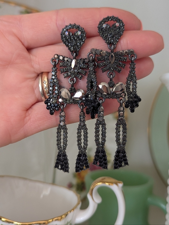 Jewelry - 💀🖤Earrings Statement Black Crystal Skeleton Halloween Costume Whimsigoth